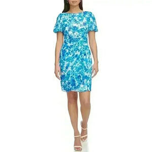 DKNY Women’s Printed‎ Floral Chiffon Boat Neck Sheath Wrap Dress Size 10